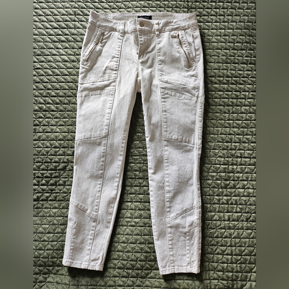 White House Black Market/WHBM Cream Moto Ankle Pants